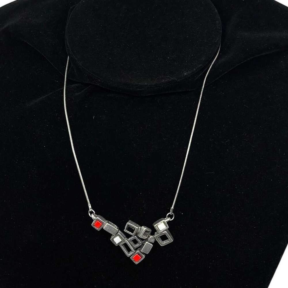 Vtg Osmose Sonia Ferland Brutalist Geometric Pendant Necklace Pewter Enamel